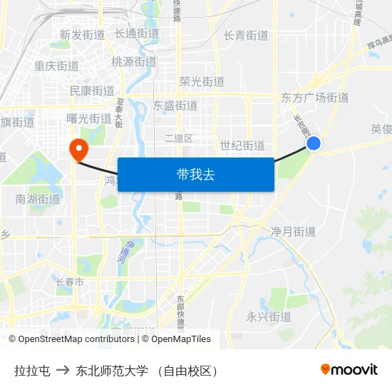 拉拉屯 to 东北师范大学 （自由校区） map