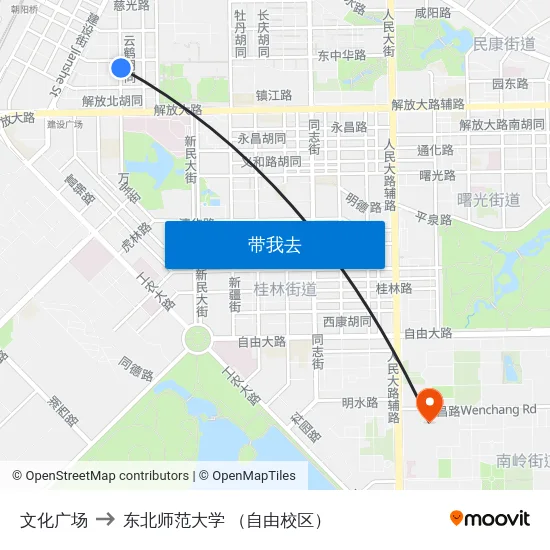 文化广场 to 东北师范大学 （自由校区） map