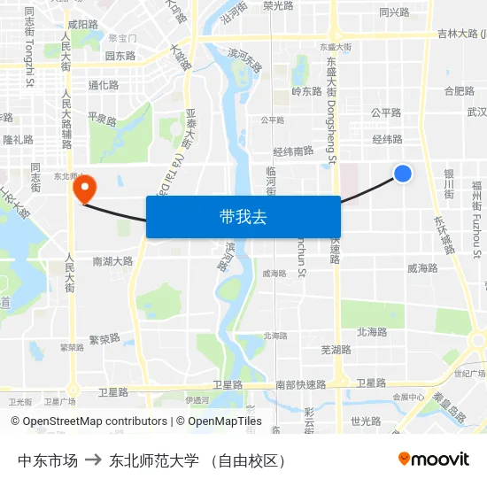 中东市场 to 东北师范大学 （自由校区） map