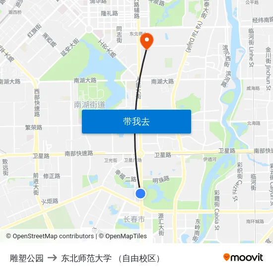 雕塑公园 to 东北师范大学 （自由校区） map