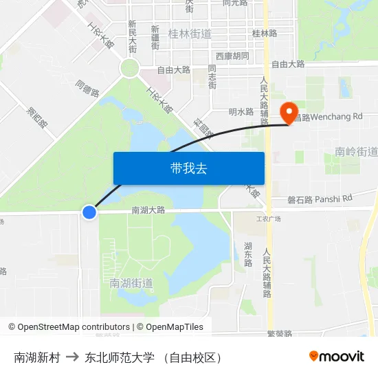 南湖新村 to 东北师范大学 （自由校区） map