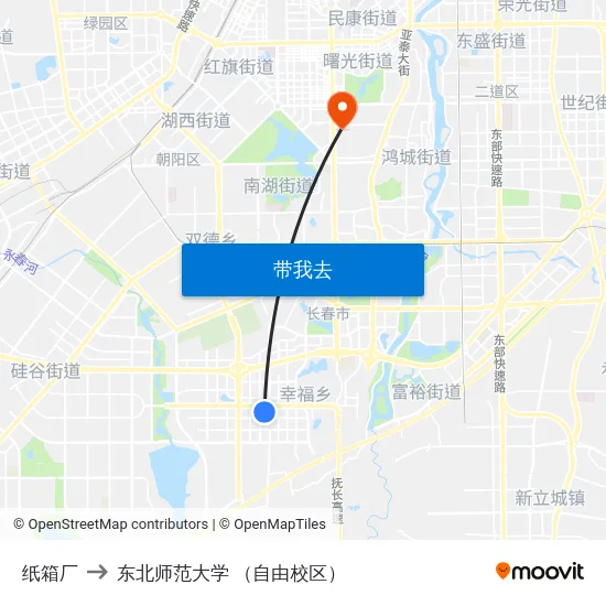 纸箱厂 to 东北师范大学 （自由校区） map