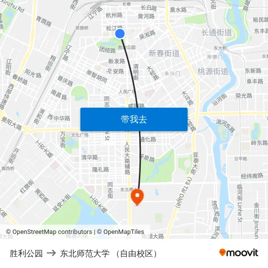 胜利公园 to 东北师范大学 （自由校区） map