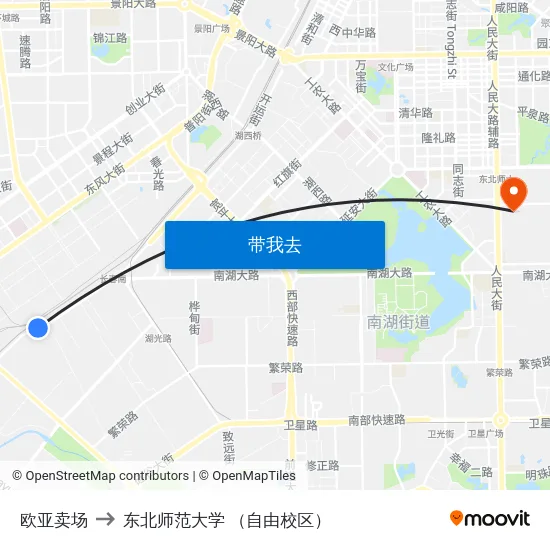欧亚卖场 to 东北师范大学 （自由校区） map