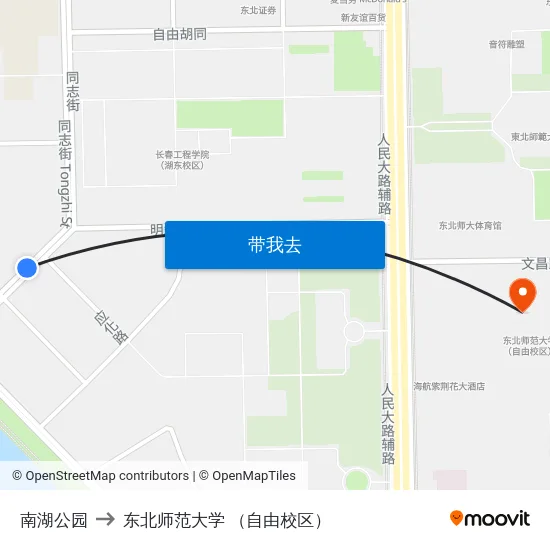南湖公园 to 东北师范大学 （自由校区） map
