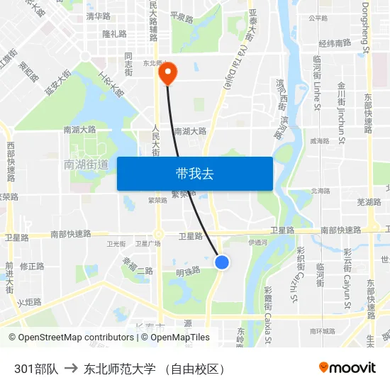 301部队 to 东北师范大学 （自由校区） map
