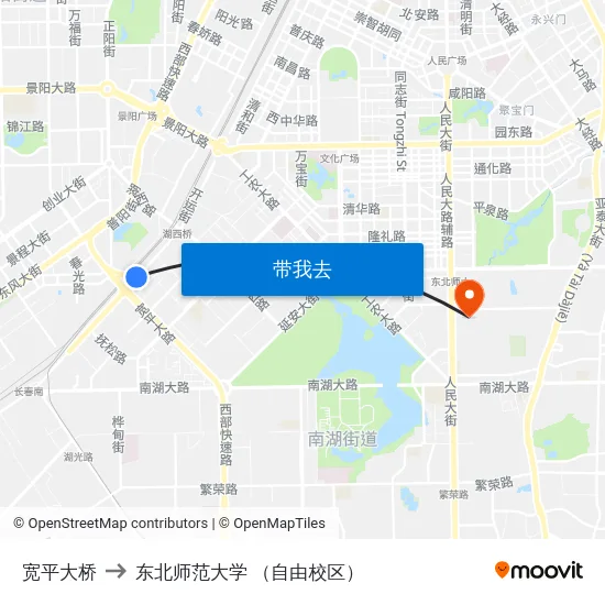 宽平大桥 to 东北师范大学 （自由校区） map