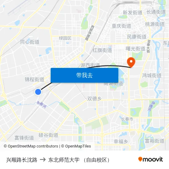 兴顺路长沈路 to 东北师范大学 （自由校区） map