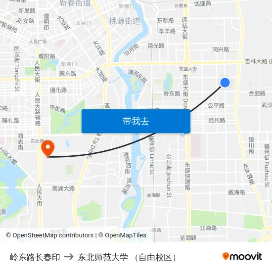 岭东路长春印 to 东北师范大学 （自由校区） map