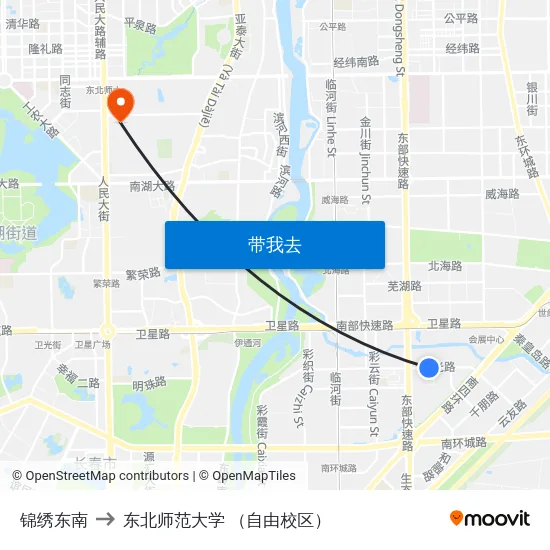 锦绣东南 to 东北师范大学 （自由校区） map