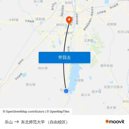 乐山 to 东北师范大学 （自由校区） map