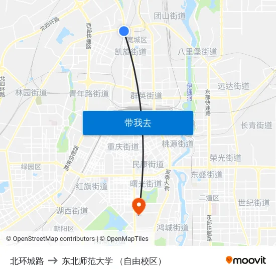 北环城路 to 东北师范大学 （自由校区） map