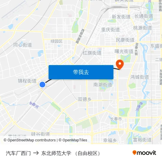 汽车厂西门 to 东北师范大学 （自由校区） map