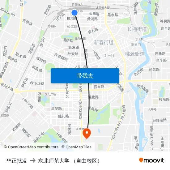 华正批发 to 东北师范大学 （自由校区） map