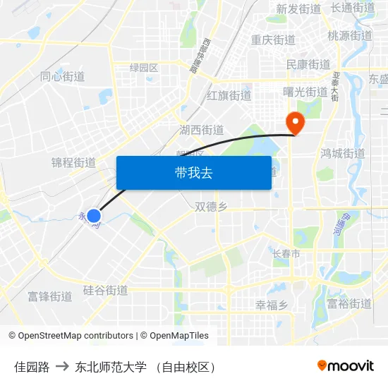佳园路 to 东北师范大学 （自由校区） map