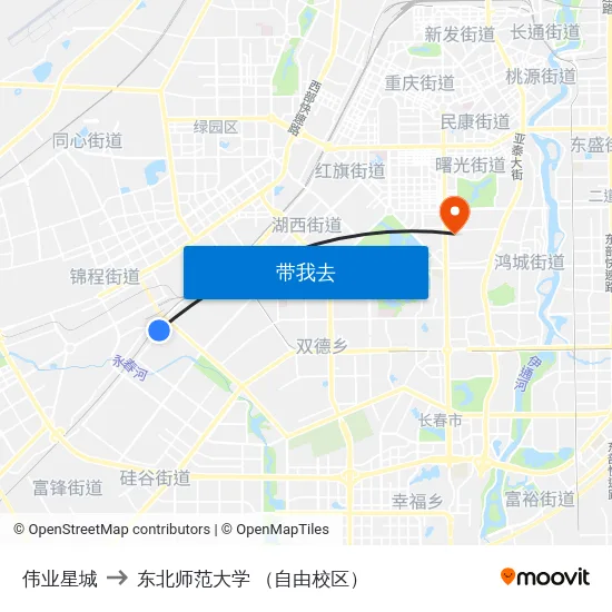伟业星城 to 东北师范大学 （自由校区） map