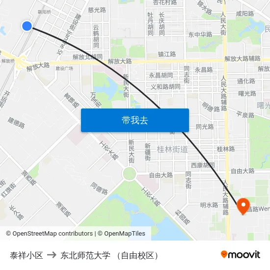 泰祥小区 to 东北师范大学 （自由校区） map