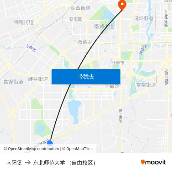 南阳堡 to 东北师范大学 （自由校区） map