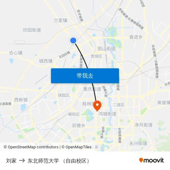 刘家 to 东北师范大学 （自由校区） map