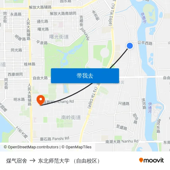 煤气宿舍 to 东北师范大学 （自由校区） map