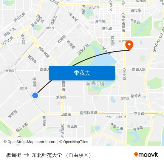 桦甸街 to 东北师范大学 （自由校区） map