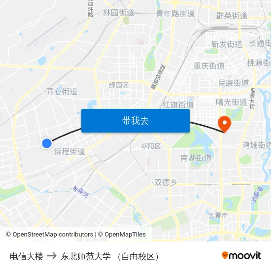 电信大楼 to 东北师范大学 （自由校区） map