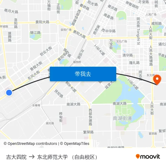 吉大四院 to 东北师范大学 （自由校区） map