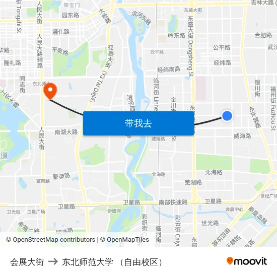会展大街 to 东北师范大学 （自由校区） map