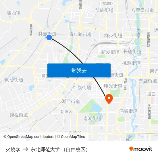 火烧李 to 东北师范大学 （自由校区） map