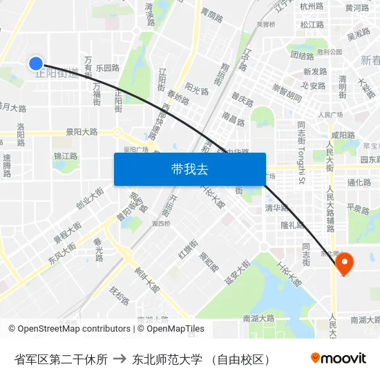省军区第二干休所 to 东北师范大学 （自由校区） map