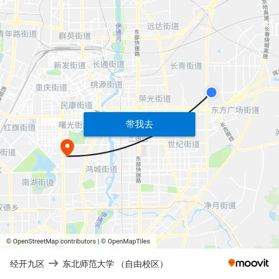 经开九区 to 东北师范大学 （自由校区） map
