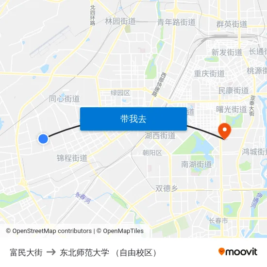 富民大街 to 东北师范大学 （自由校区） map