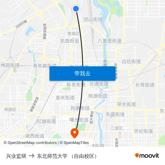兴业监狱 to 东北师范大学 （自由校区） map