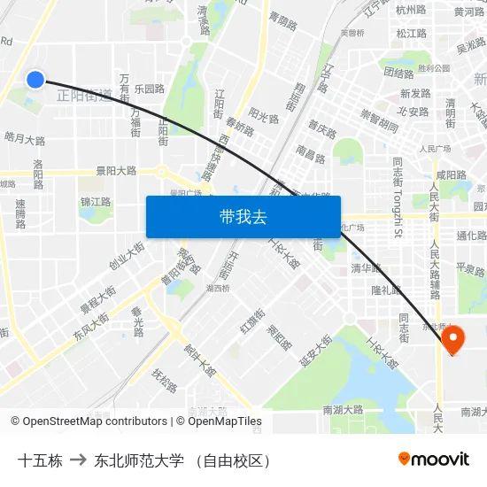 十五栋 to 东北师范大学 （自由校区） map