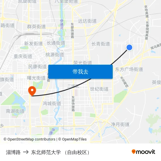 淄博路 to 东北师范大学 （自由校区） map