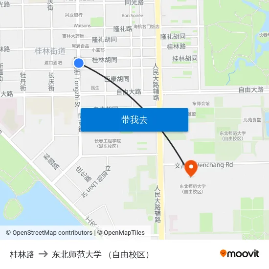 桂林路 to 东北师范大学 （自由校区） map