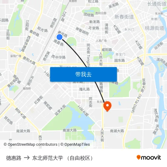 德惠路 to 东北师范大学 （自由校区） map