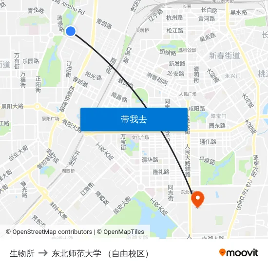 生物所 to 东北师范大学 （自由校区） map