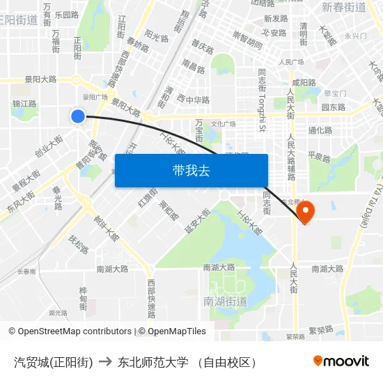 汽贸城(正阳街) to 东北师范大学 （自由校区） map