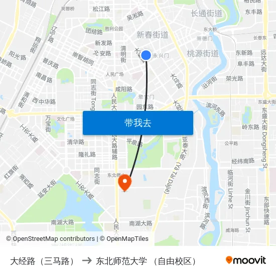 大经路（三马路） to 东北师范大学 （自由校区） map
