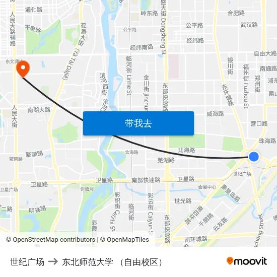 世纪广场 to 东北师范大学 （自由校区） map