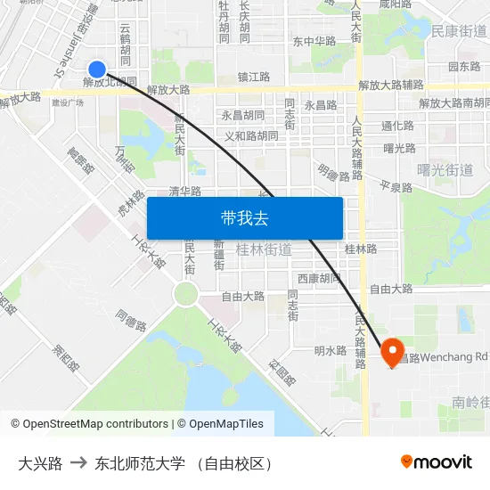 大兴路 to 东北师范大学 （自由校区） map