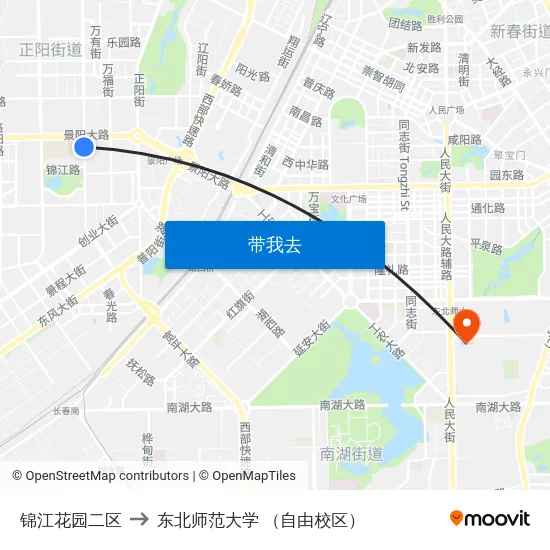 锦江花园二区 to 东北师范大学 （自由校区） map