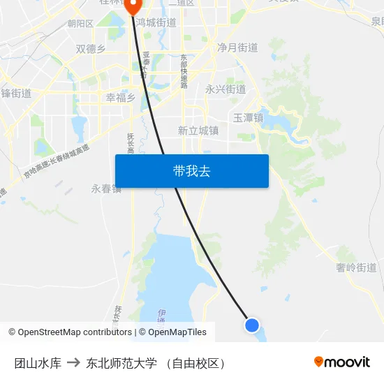 团山水库 to 东北师范大学 （自由校区） map