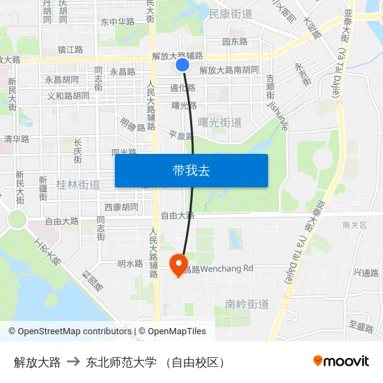 解放大路 to 东北师范大学 （自由校区） map