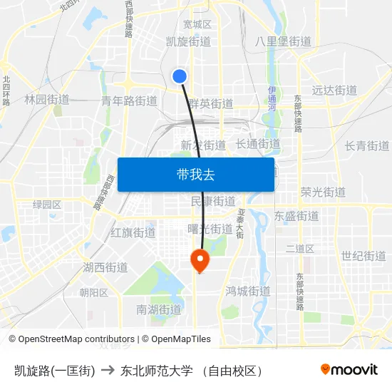 凯旋路(一匡街) to 东北师范大学 （自由校区） map