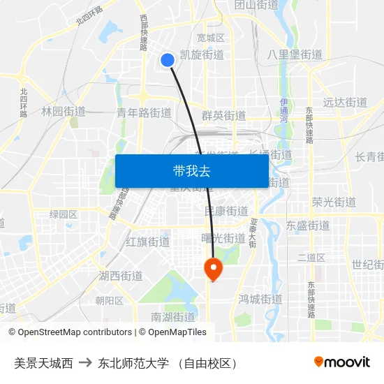 美景天城西 to 东北师范大学 （自由校区） map
