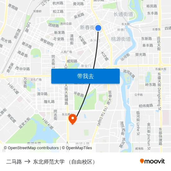 二马路 to 东北师范大学 （自由校区） map