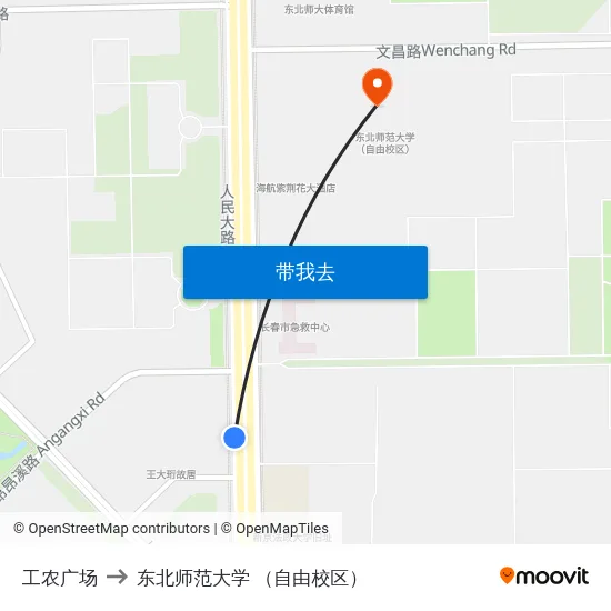 工农广场 to 东北师范大学 （自由校区） map