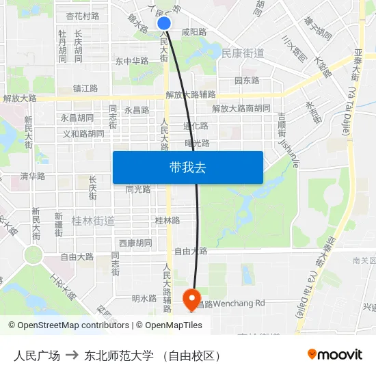 人民广场 to 东北师范大学 （自由校区） map